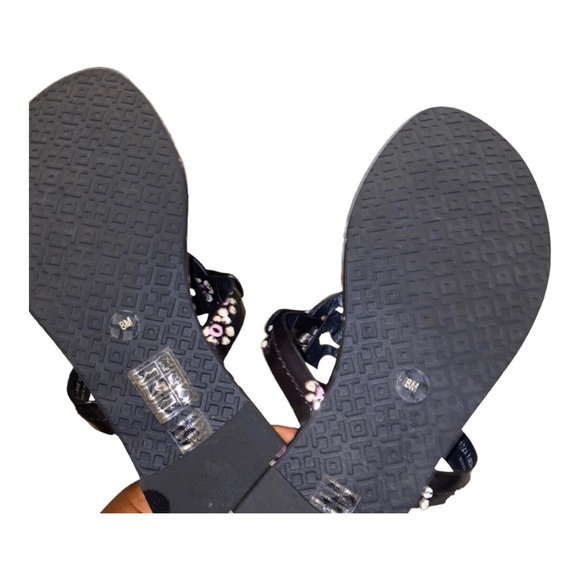 Designer Tory Burch Miller Sandal Patent Leather Black & Floral Print New Size 8 - Picture 8 of 11